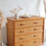 Vintage rattan chest of drawers circa 70s