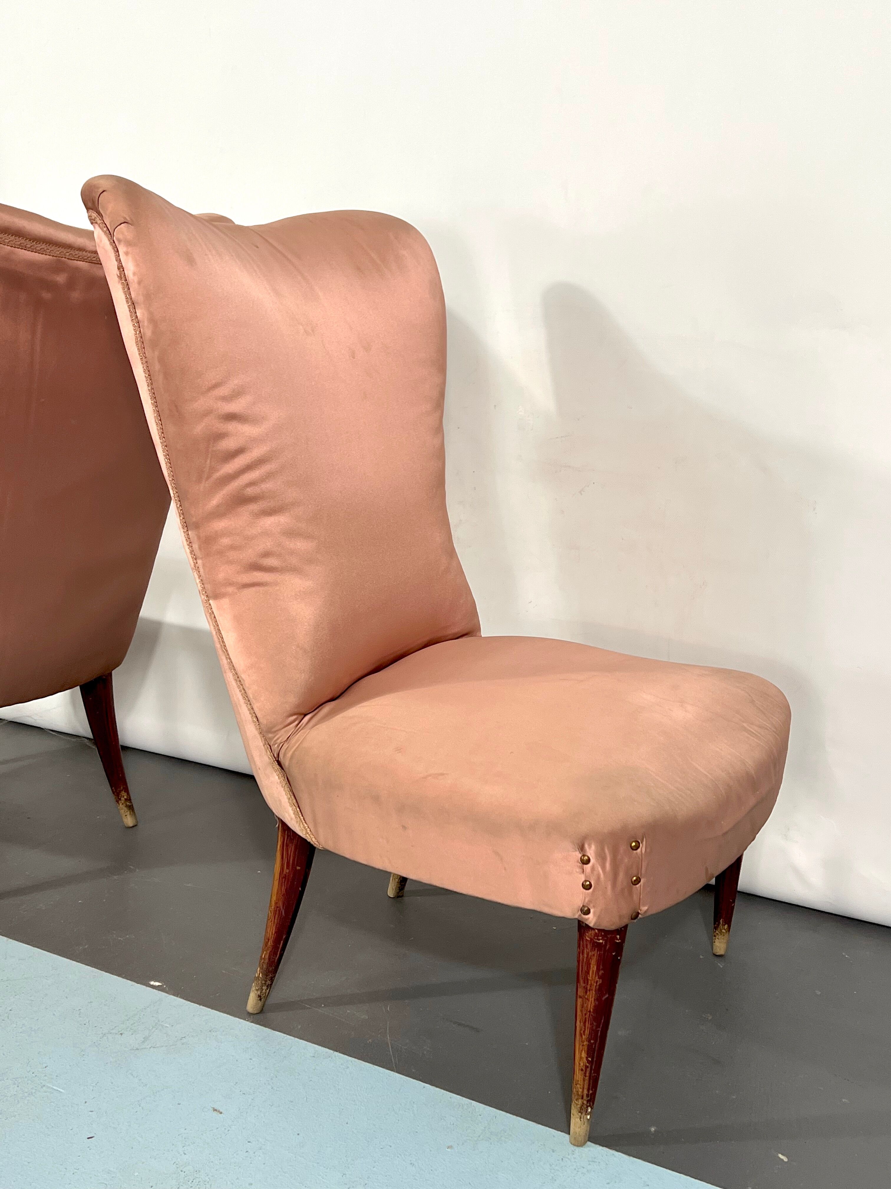 Italian vintage pair of pink club armchairs