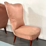 Italian vintage pair of pink club armchairs
