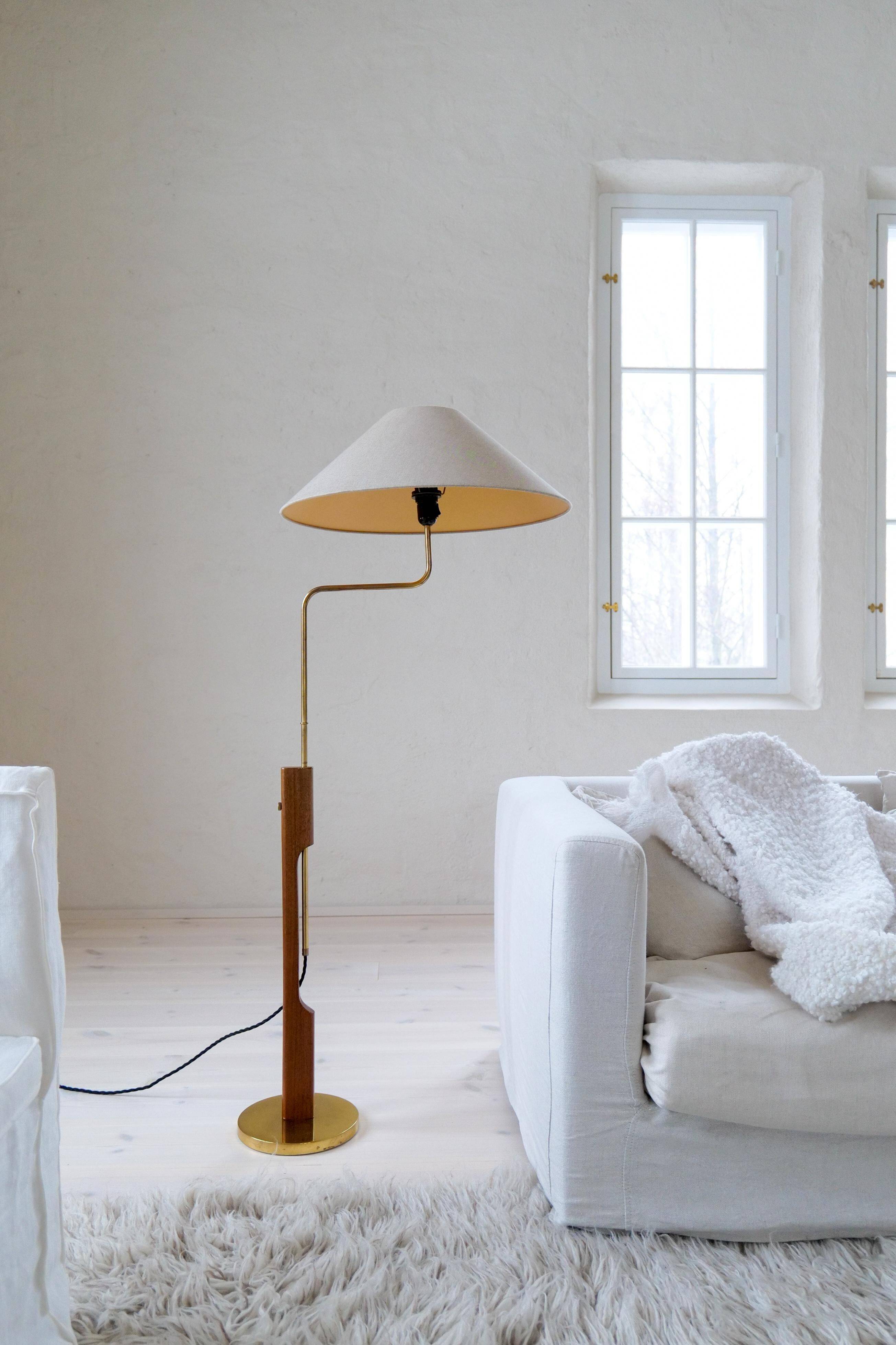 Mid-Century Modern Floor Lamp, Teak and Brass Bergboms, Sweden, 1960s