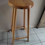 Top bar stool varnished wooden seat round