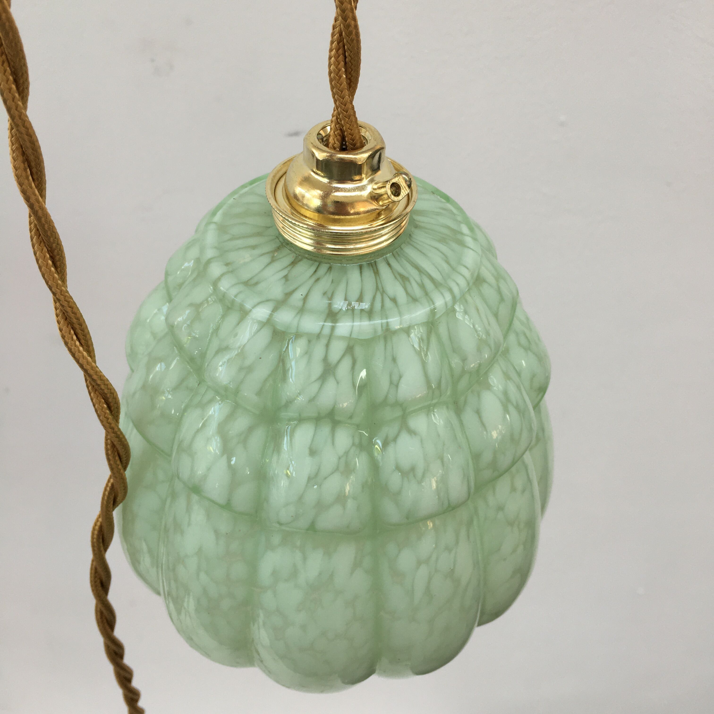 Art deco walking lamp in green clichy glass