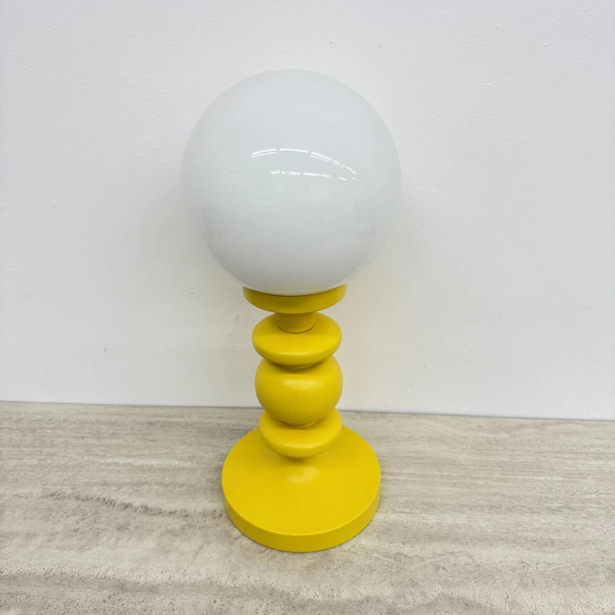 Mid-century design yellow table lamp with glass globe, 1970s