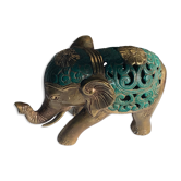 Elephant in golden brass and vintage green patina
