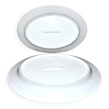 Limoges set of 2 old oval porcelain dishes with green and gold edging