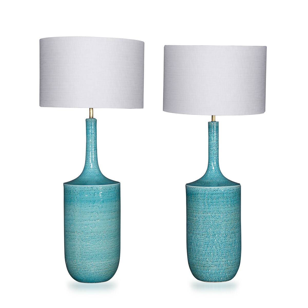 Paire de lampes de table en céramique bleue vintage française des années 1970