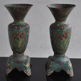 Pair of vases in cloisonné bird early twentieth