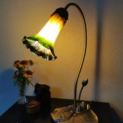 Brass water lily lamp and glass paste, art nouveau style.