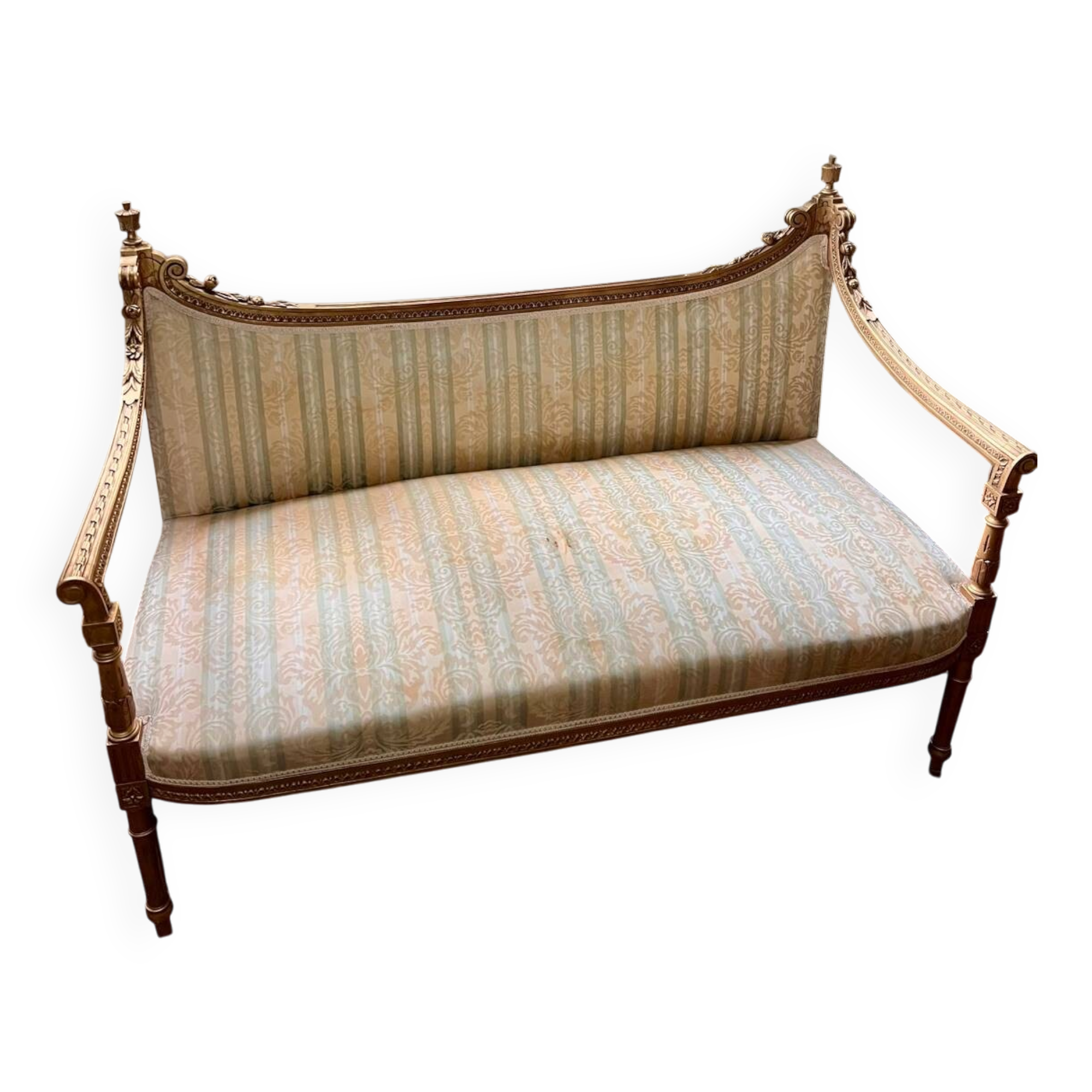 Exceptional Louis XVI style bench in gilded wood - Late 19th century