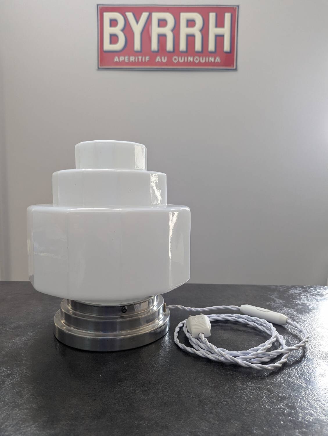 Vintage Skyscraper ceiling light, opaline glass table lamp, Bauhaus.