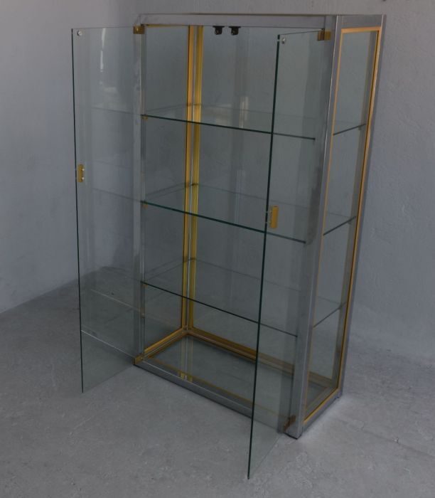 Vitrine vintage métal chromé et doré par Renato Zevi