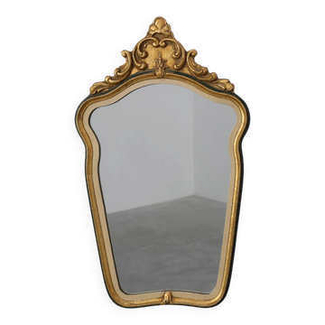 Petit miroir doré de style Louis XV avec cadre vert et crème, Italie, 20e siècle