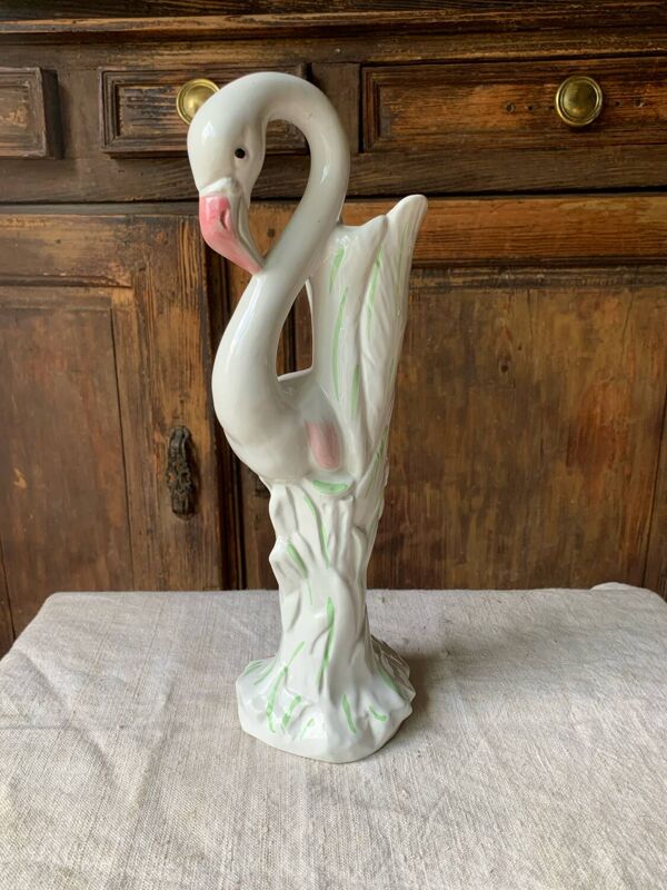 Vase flamant rose céramique Italie 1980