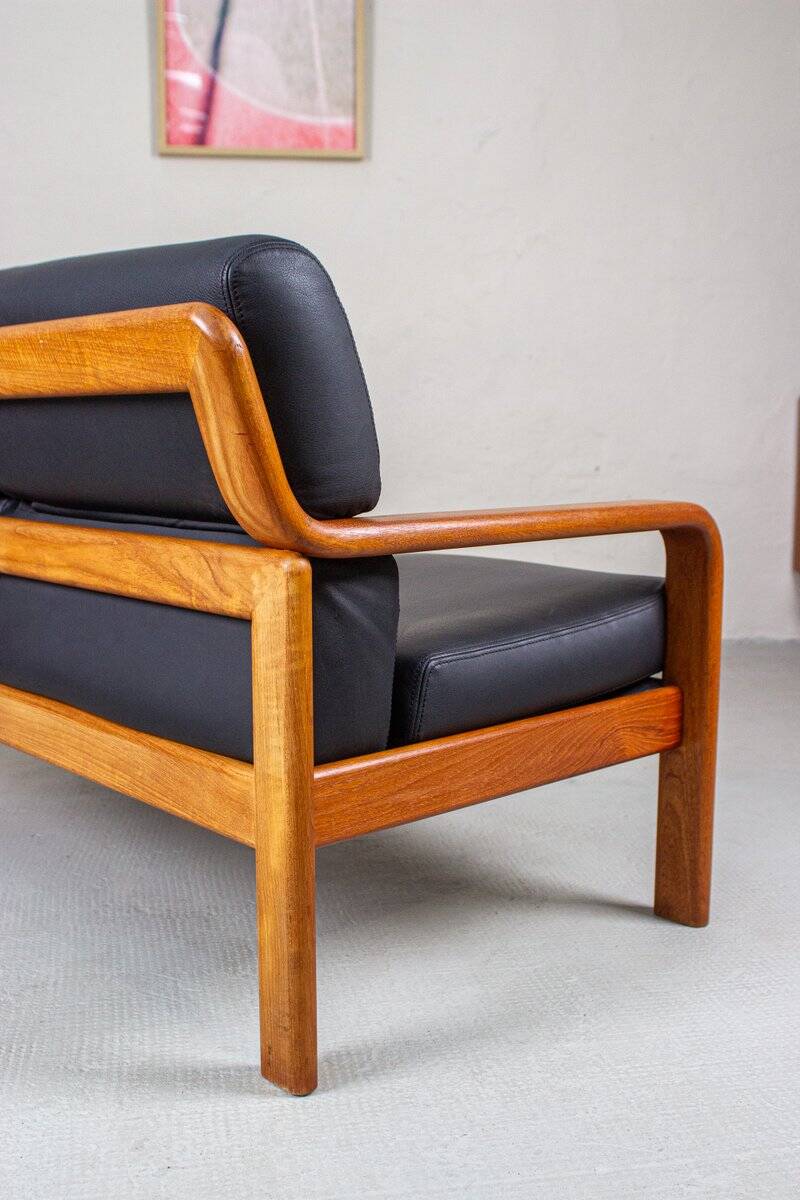 Vintage Two-Seater Teak and Leather Sofa by Olsen & Laursen, 1980s