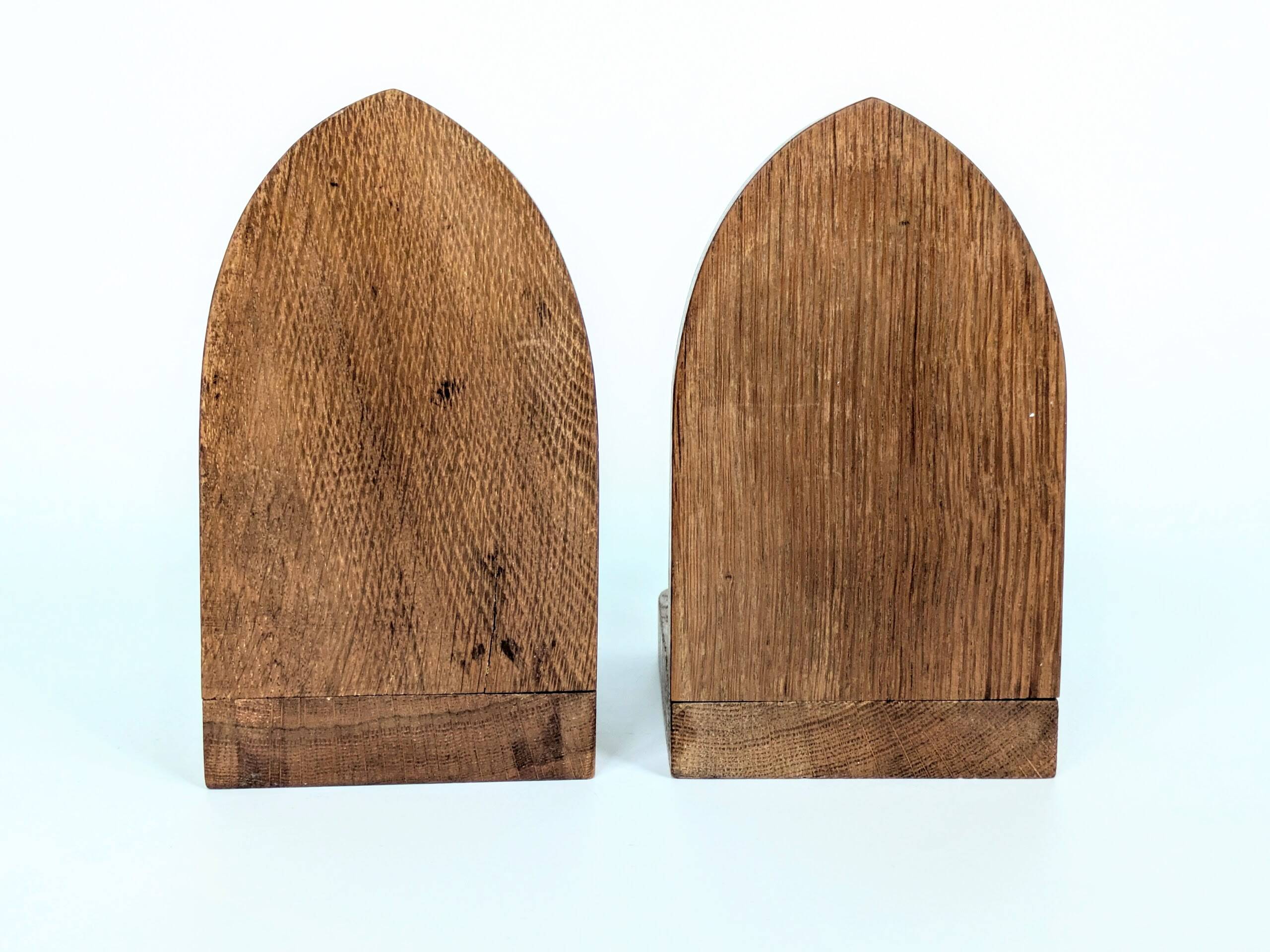 Pair of antique oak wood ball bookends