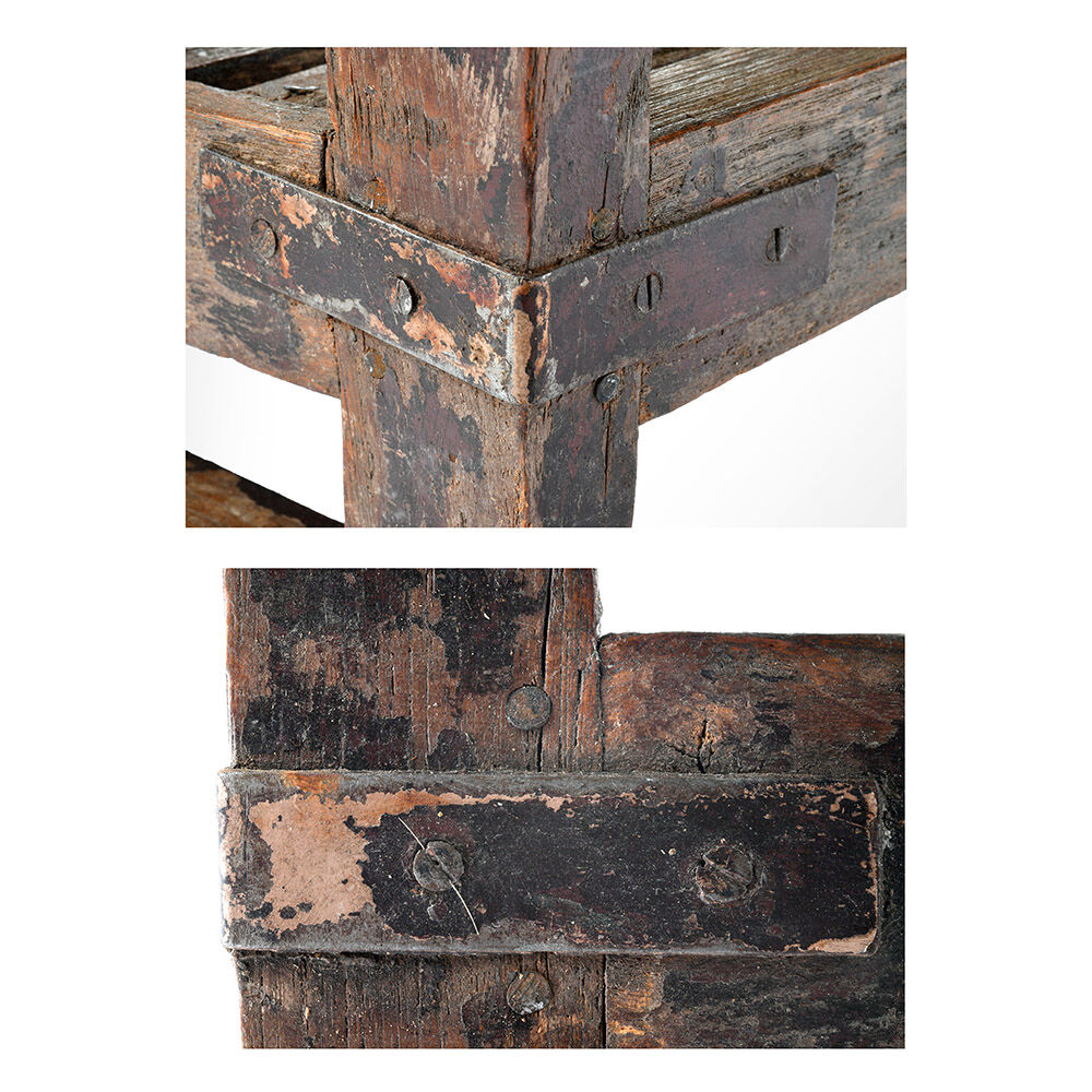 Wooden bench with 3 mirrors