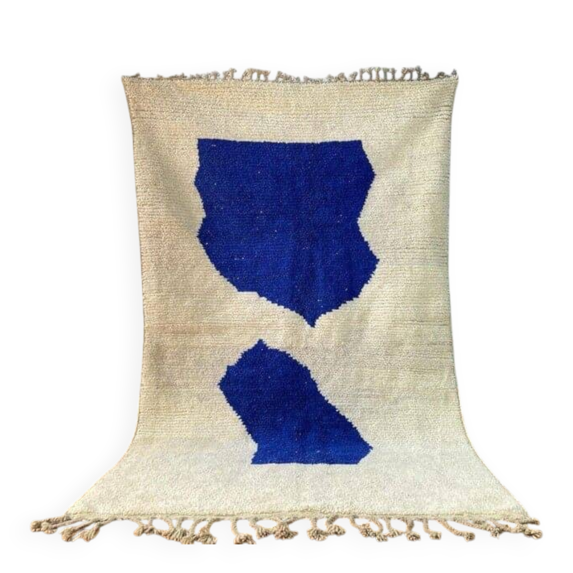 Beni Ourain rug in natural wool, blue and white, size 1.5/2.5 m.