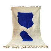 Tapis beni ouraine en laine naturelle bleue et blanche