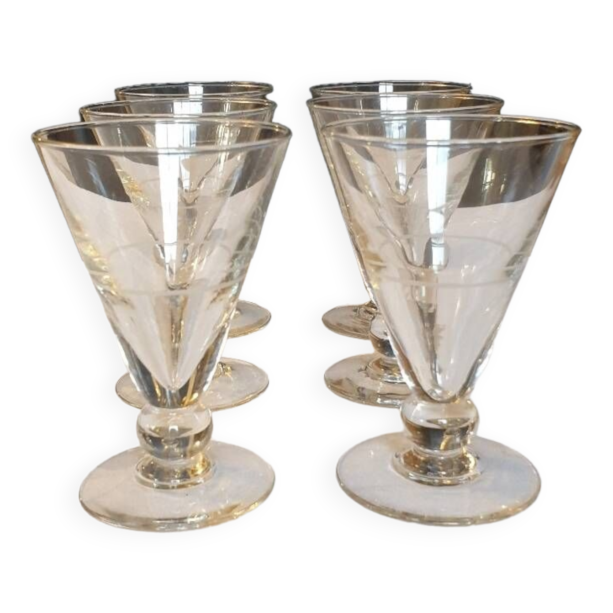 Six art deco glasses