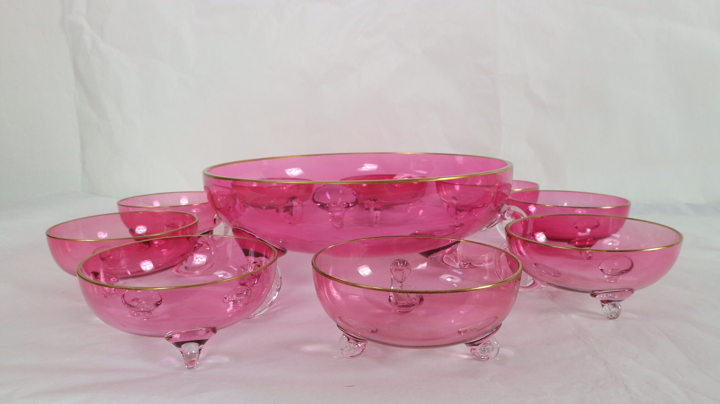 Vintage glasses service cup pink for 7 with service bowl