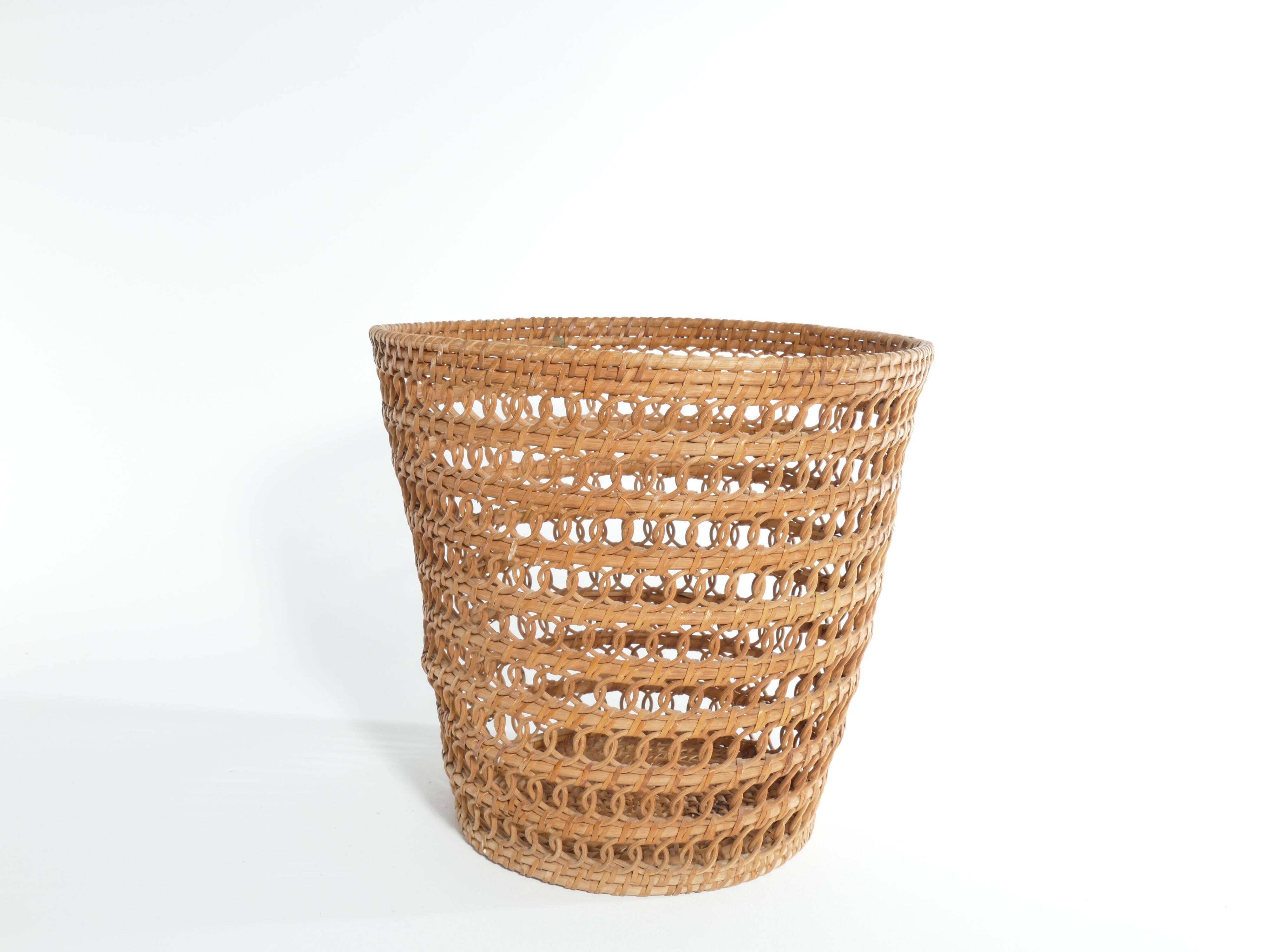 Mid-Century Modern Wicker Wastebasket