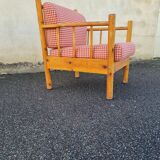 Armchair in pine and vichy fabric