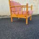 Armchair in pine and vichy fabric