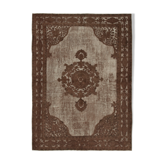 Handmade Carved Anatolian 1970s 215 cm x 292 cm Brown Carpet