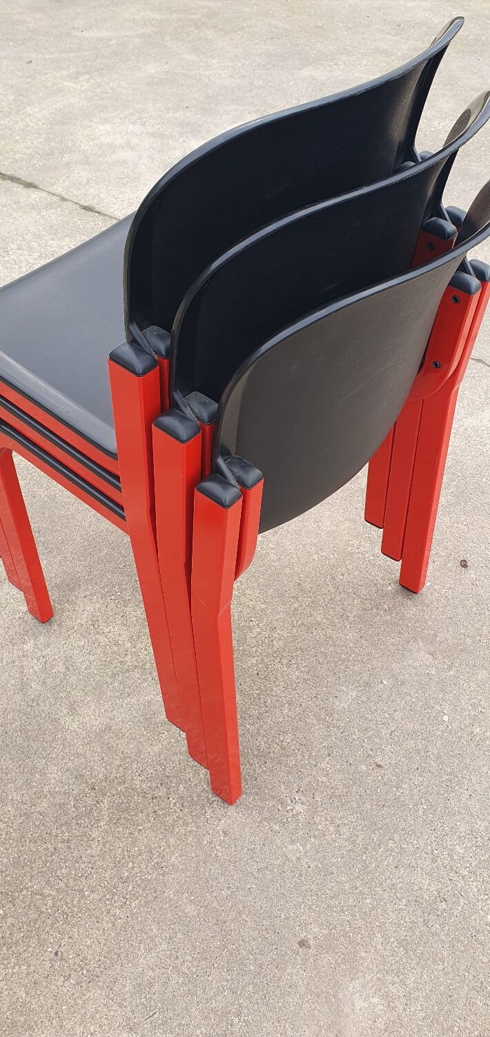 Set 4 - stackable chair Typy Massimo Papiri black red postmodern 1990s