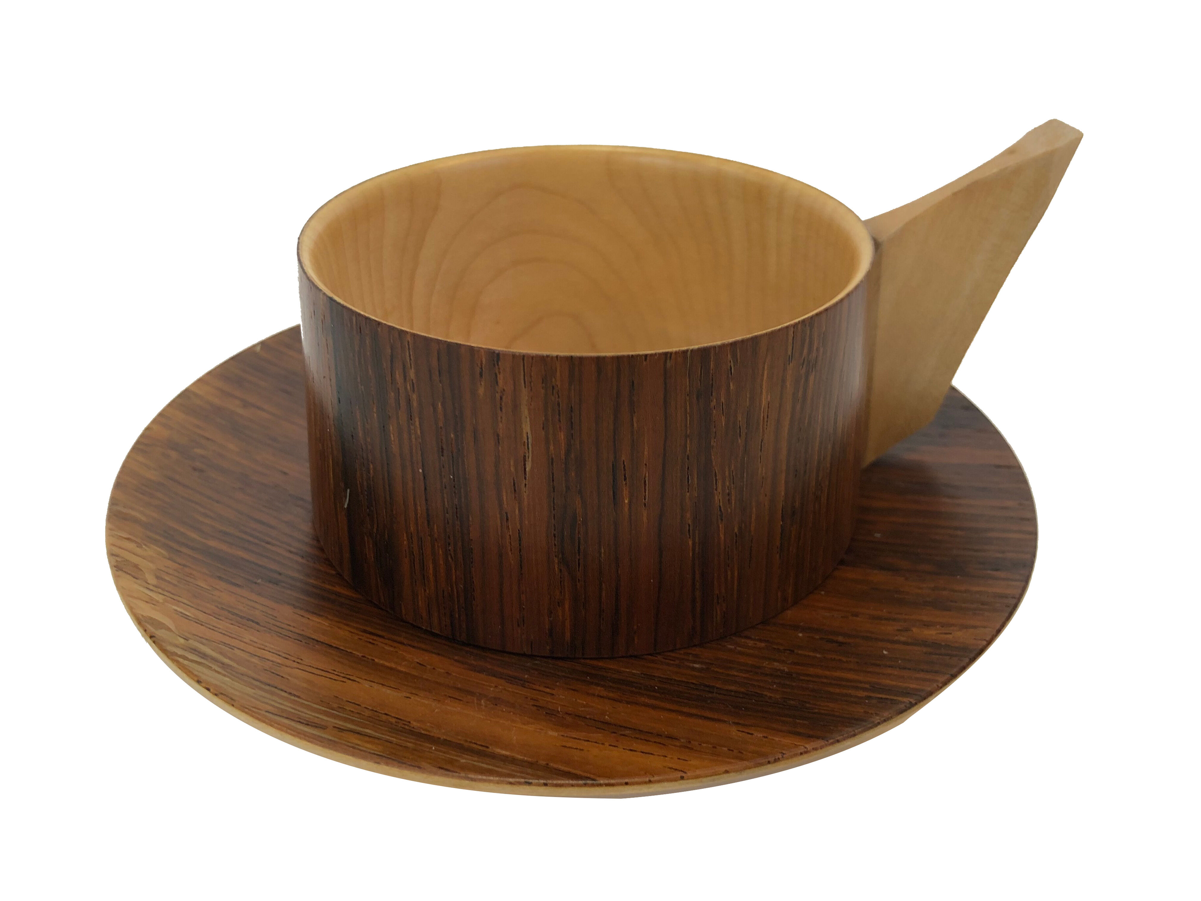 Vintage wooden cups and saucers in teak