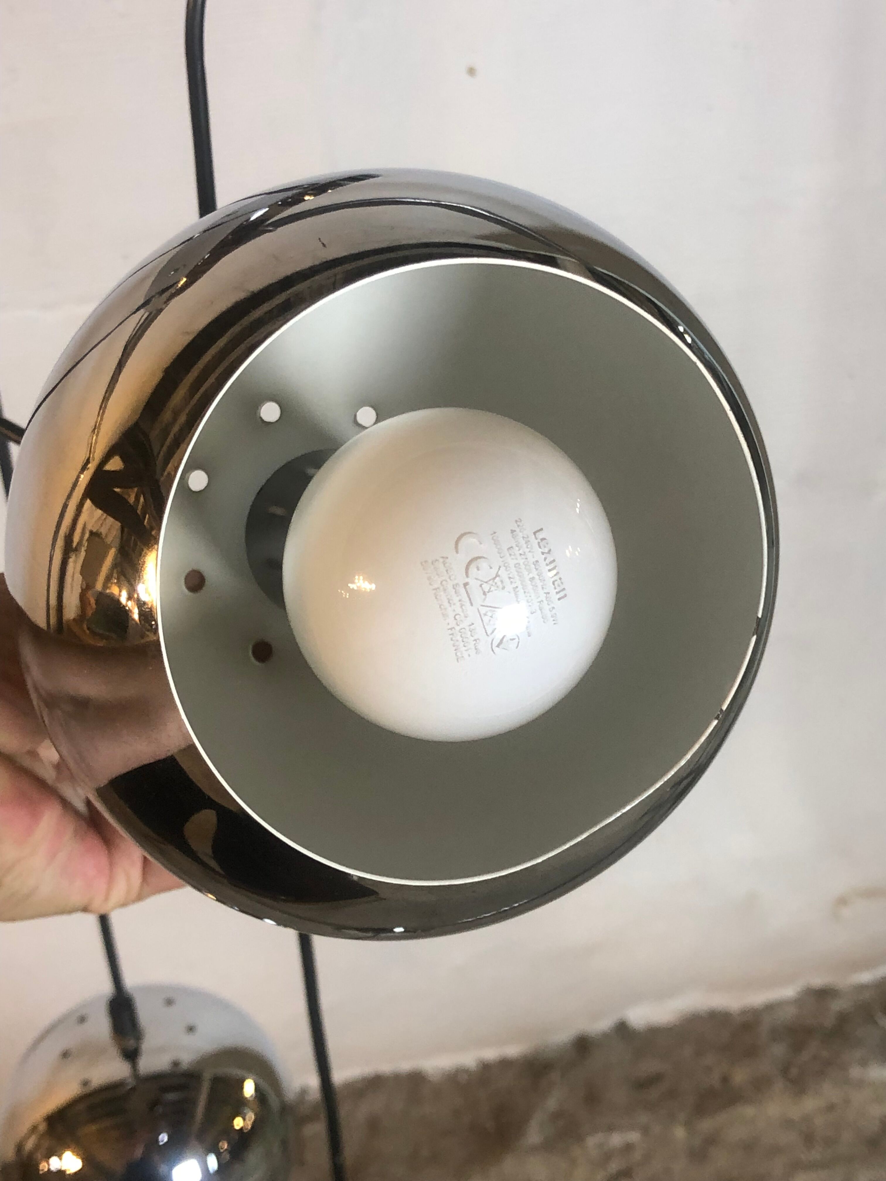 Ceiling chandelier eye ball 3 lights in vintage chrome aluminum 80's