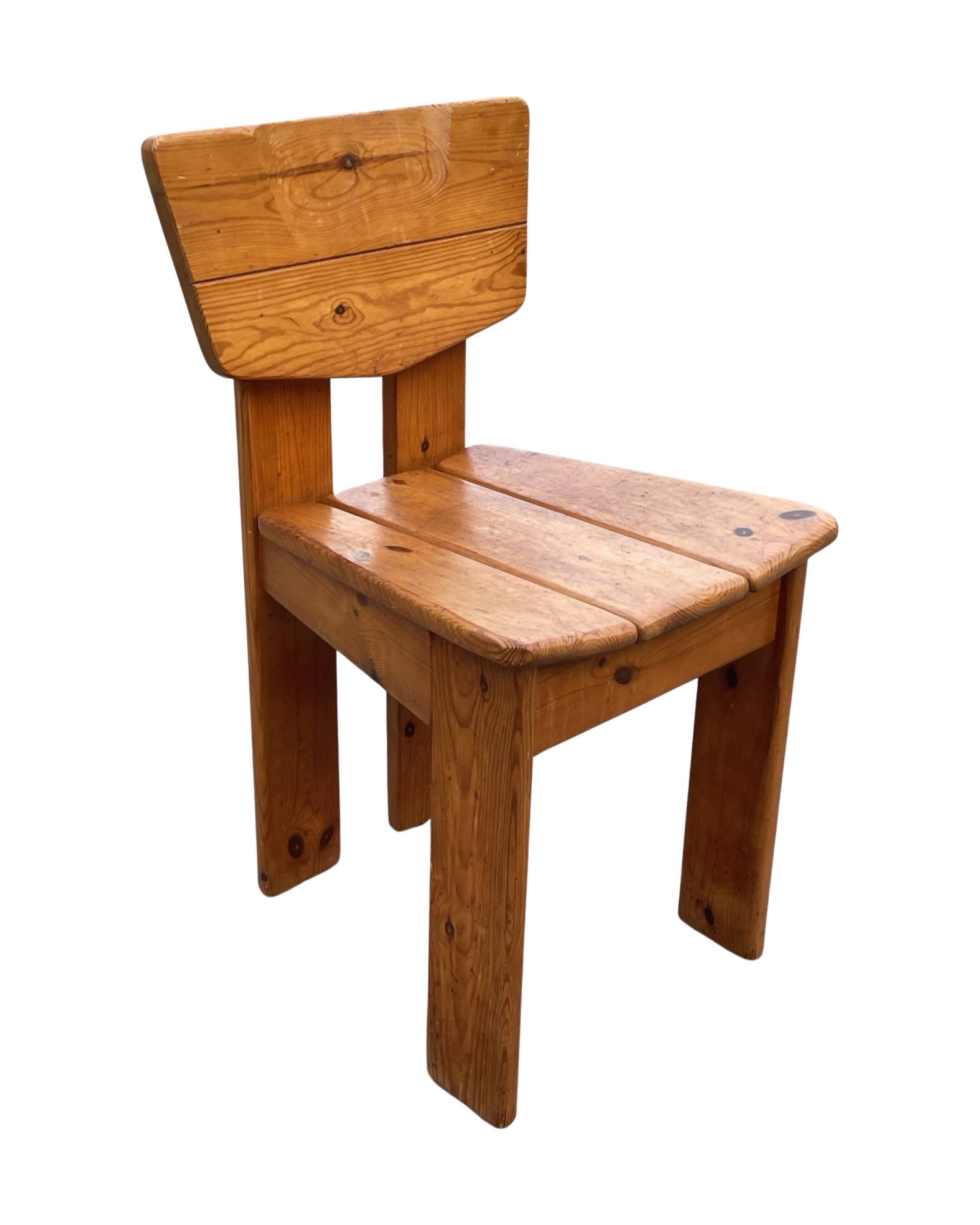 Vintage Brutalist Pine Chair 1970s Minimalist Wood Design
