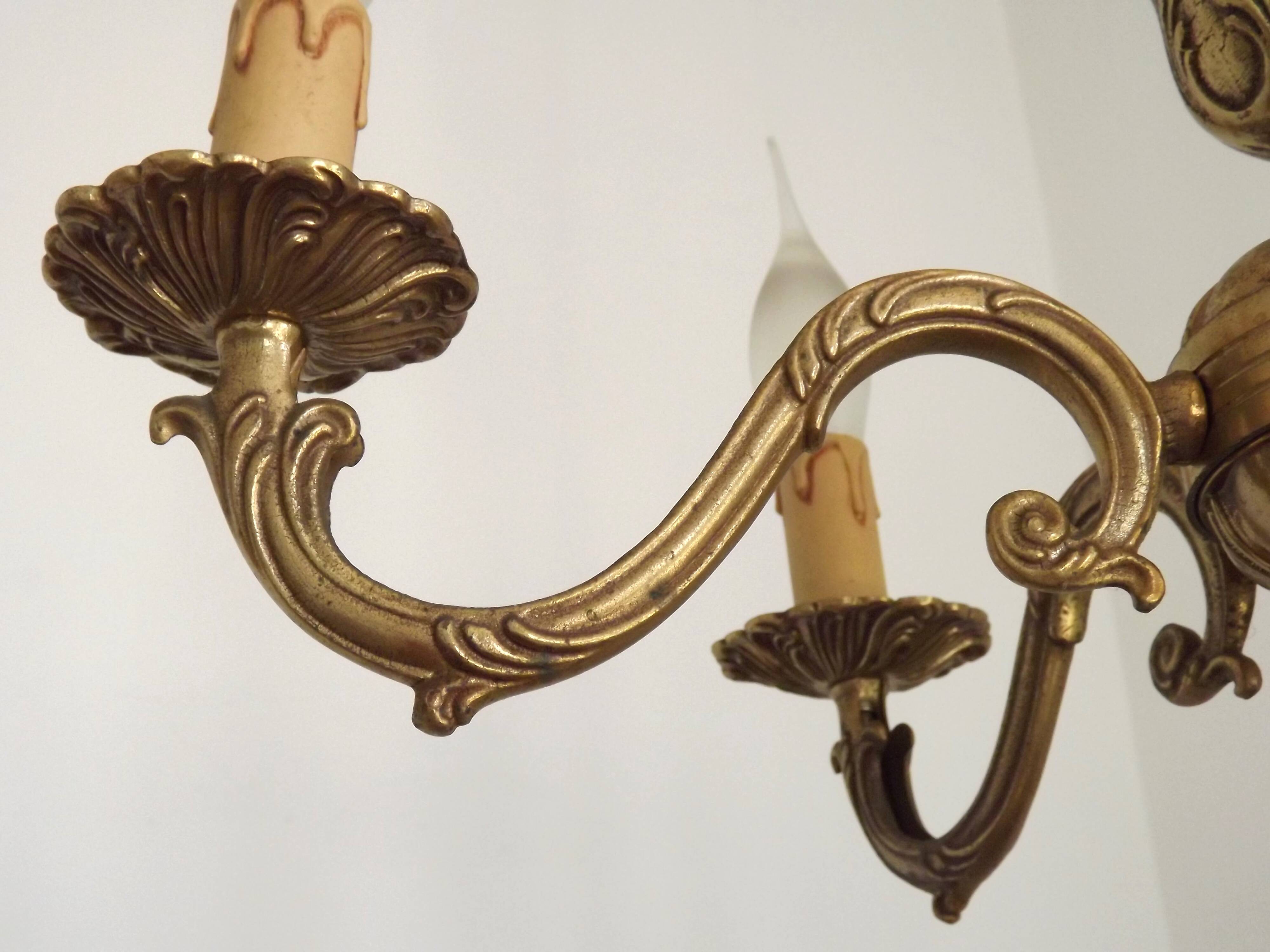 French Vintage Mid Century Bronze 5 Light Traditional Style Chandelier