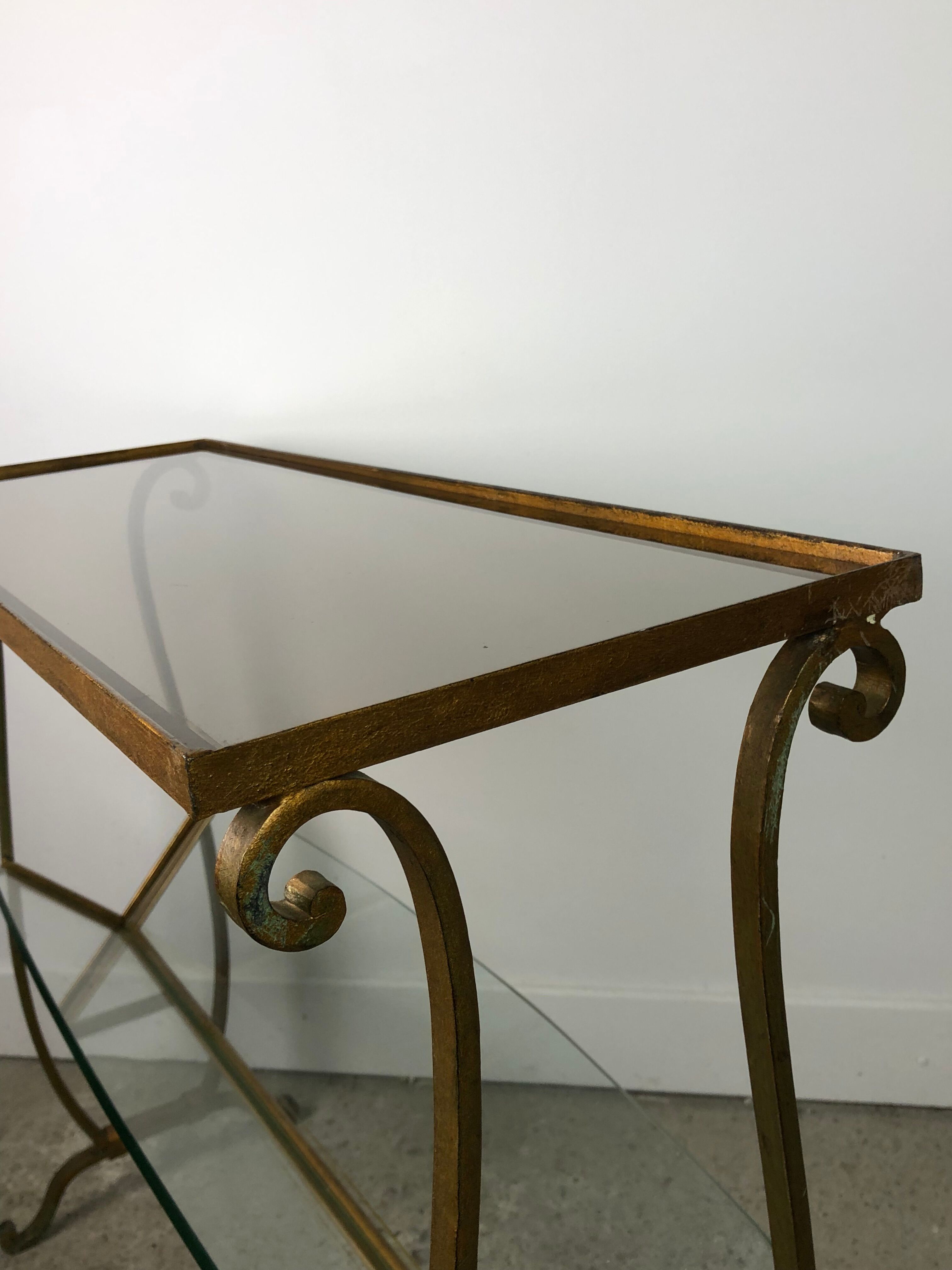 Review door / golden wrought iron sofa end and glass top 1950