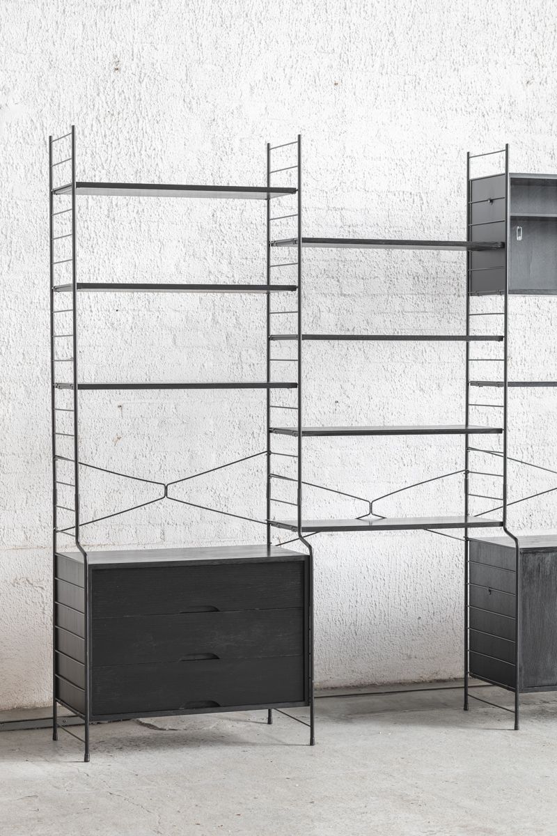3-Bay shelving system in black by WHB, Germany, 1960’s