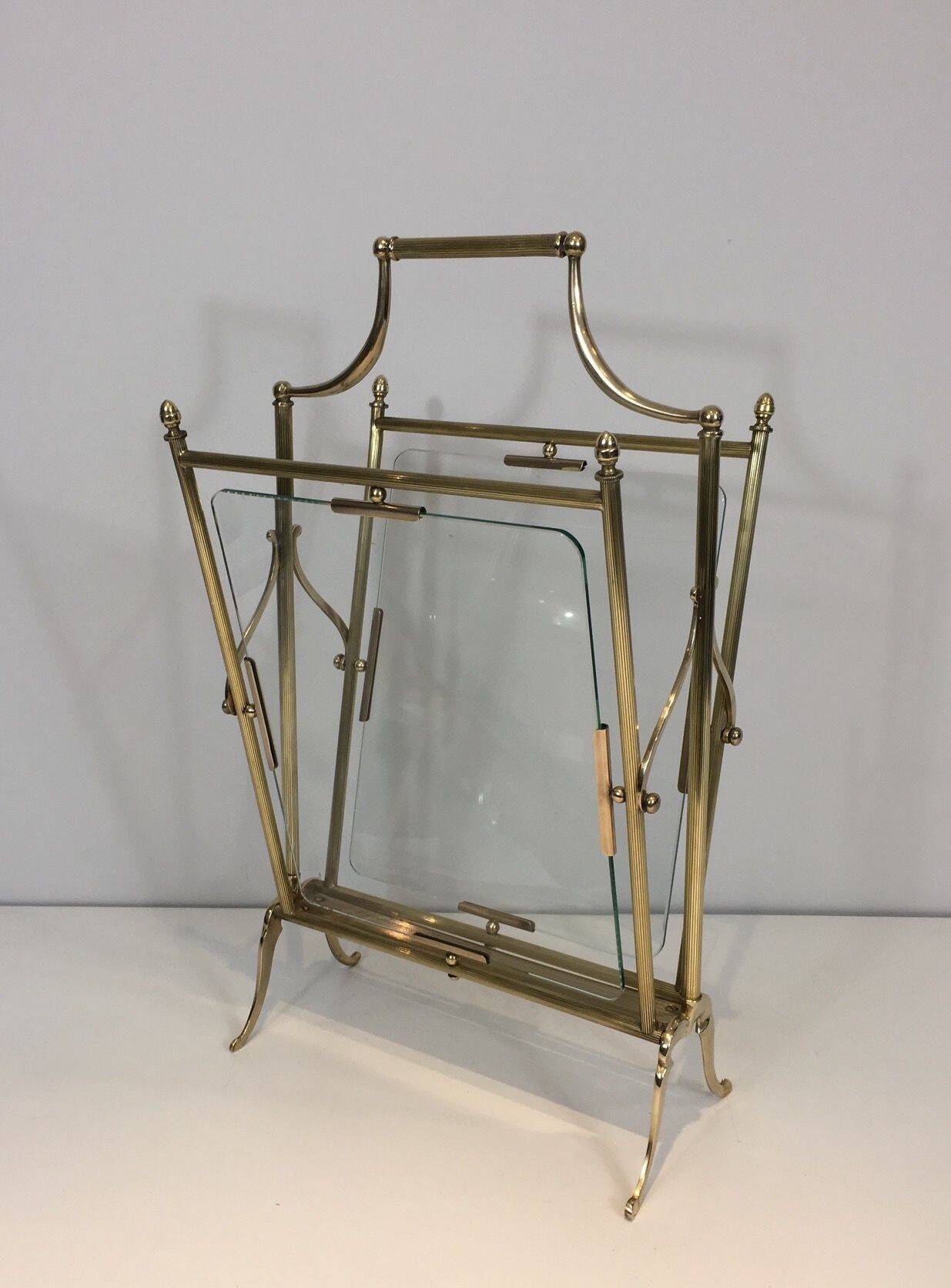 Brass and Transparent Glass Magazine Rack by Maison Jansen