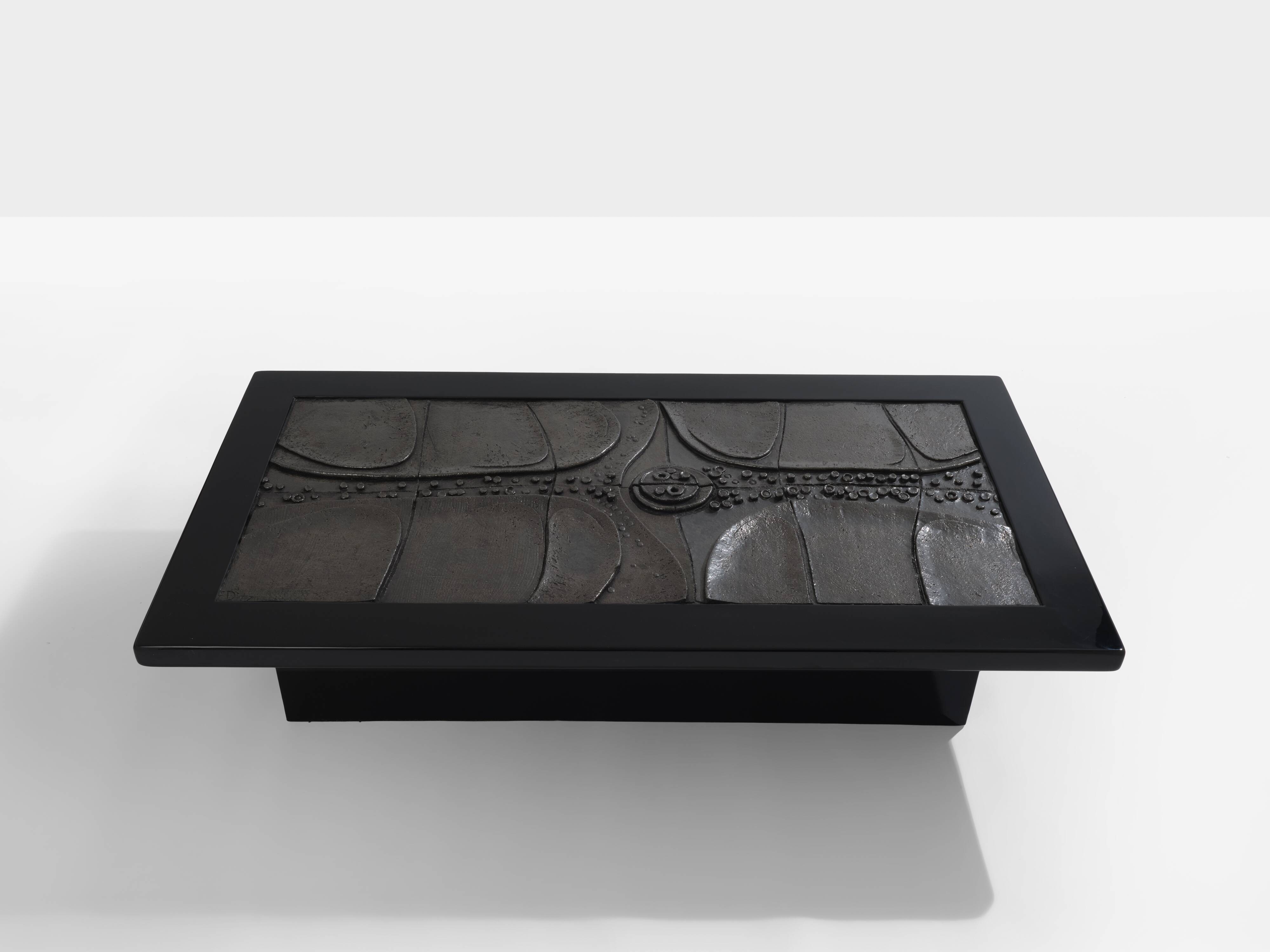 Brutalist Belgian ceramic lacquer coffee table Erik Deforce 1977
