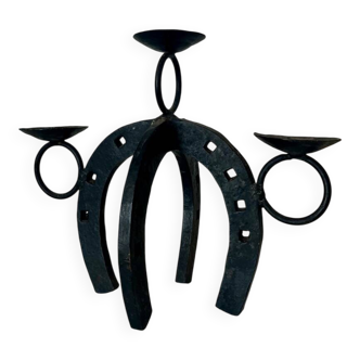 Brutalist iron chandelier, folk art.