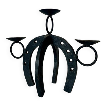 Brutalist iron chandelier, folk art.