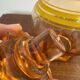 Vintage liqueur service in amber glass (decanter + 6 glasses)