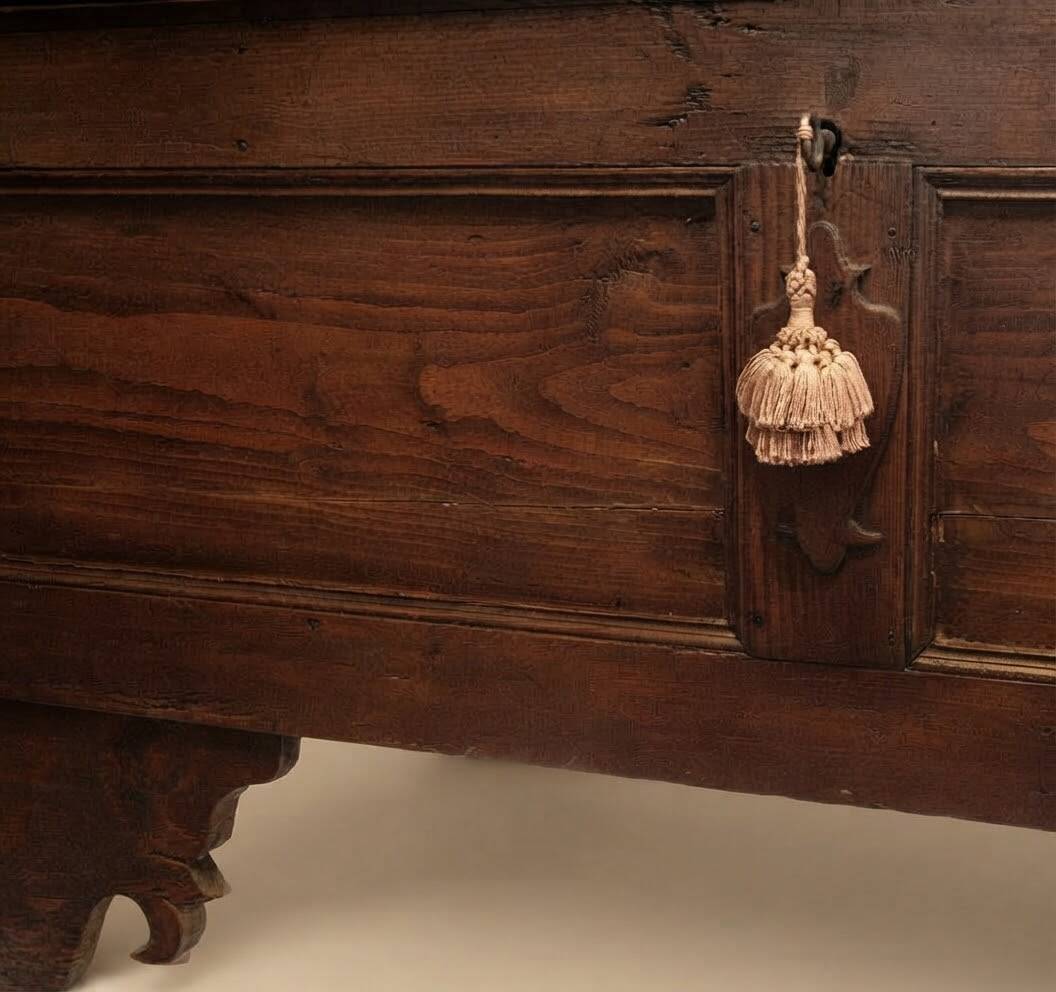 Old solid larch chest with front opening