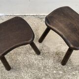 Pair of vintage stained wood tripod stools from the 1970s