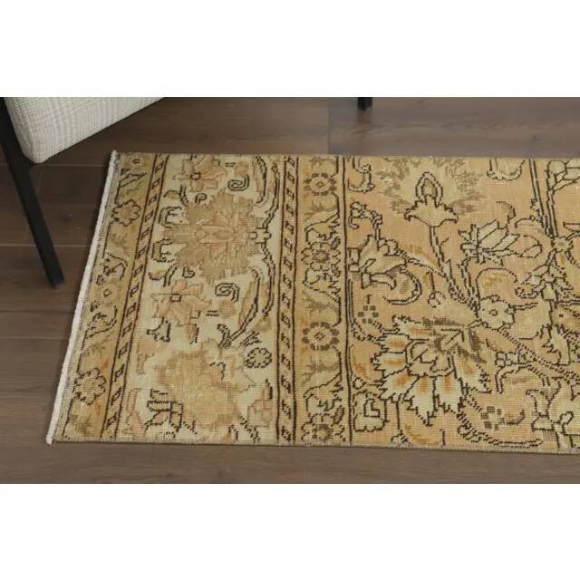 1970s Vintage Turkish Hand-Knotted Wool Cotton Orange Runner Rug 60x388
