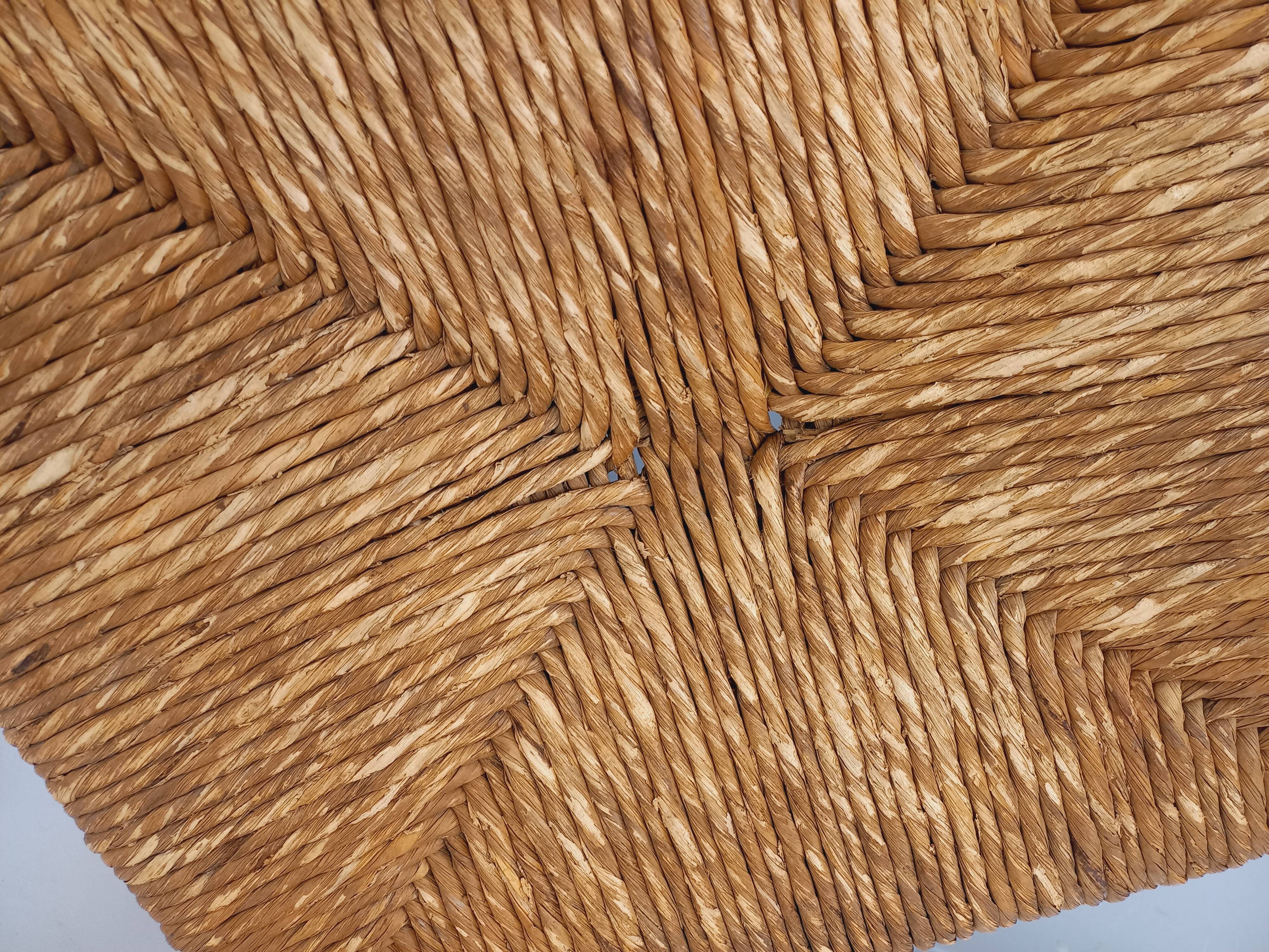 Set of 2 vintage brutalist armchairs in oak wood and straw