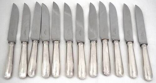 Cardeilhac, Christofle, 12 cheese knives, dessert, Minerva silver, Uniplat.