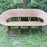 Rattan and wicker bench, vintage