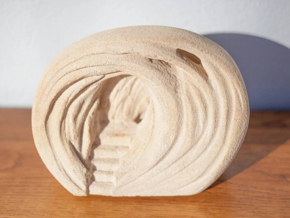 Chauvigny stone lamp by Arsène Galisson, vintage sculpture lamp