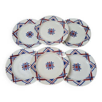 6 assiettes plates, hamage et moulin des loups, US Taritz Art Déco
