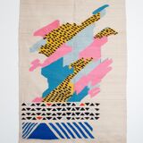 Handmade carpet, contemporary for living room, white & colors, wool, Khalil Minka, 220x140 cm