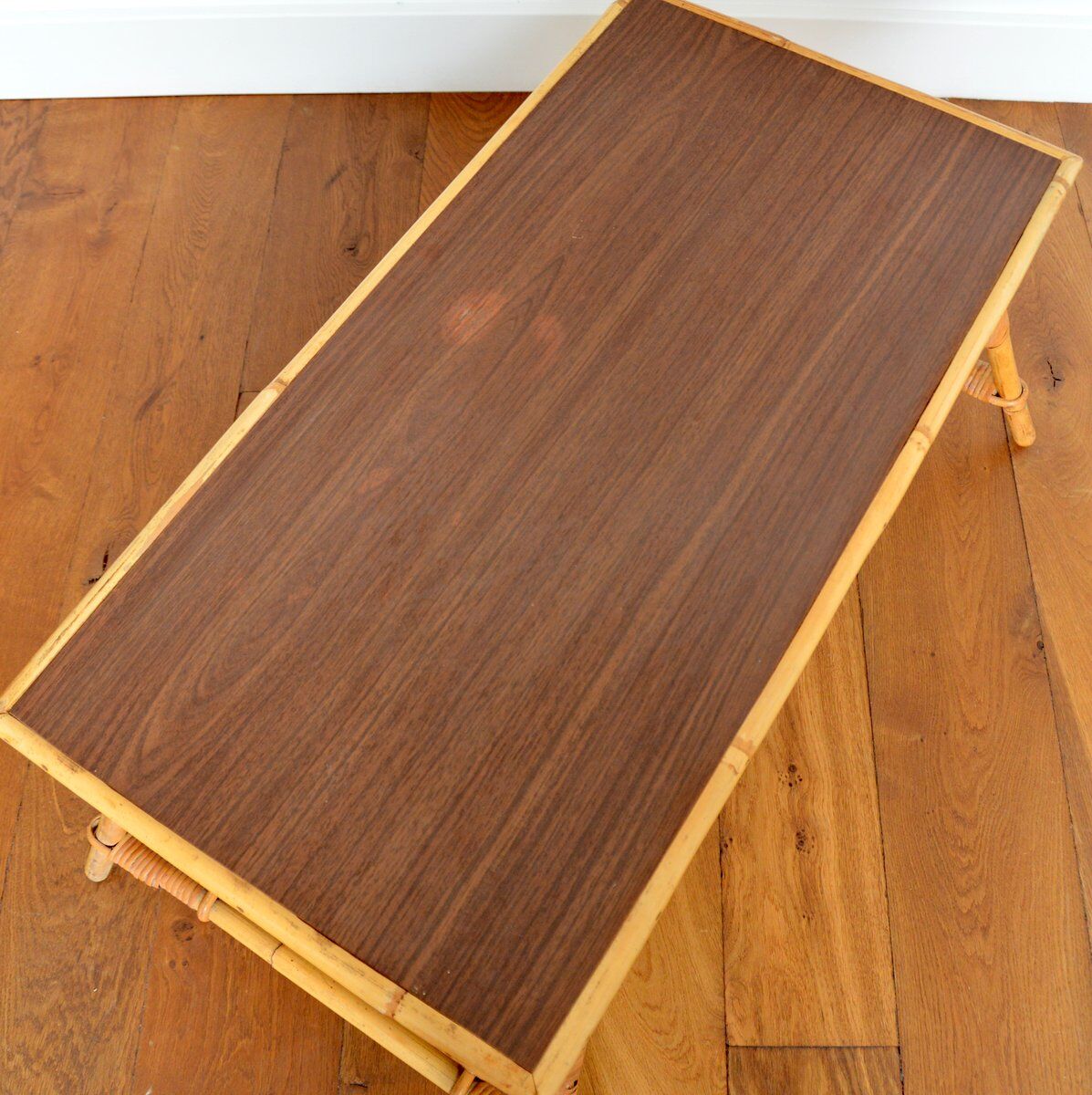 Coffee table wood and rattan 1950s